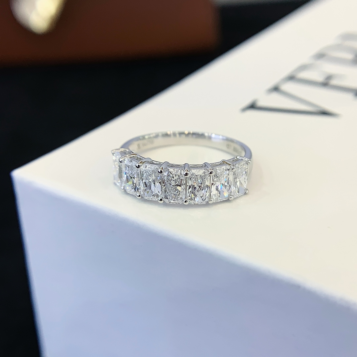 Goldstones Jewelry Wholesale Radiant Lab Diamond Half Eternity Ring 18K White Gold Fine Jewelry Rings for Women Girls 4