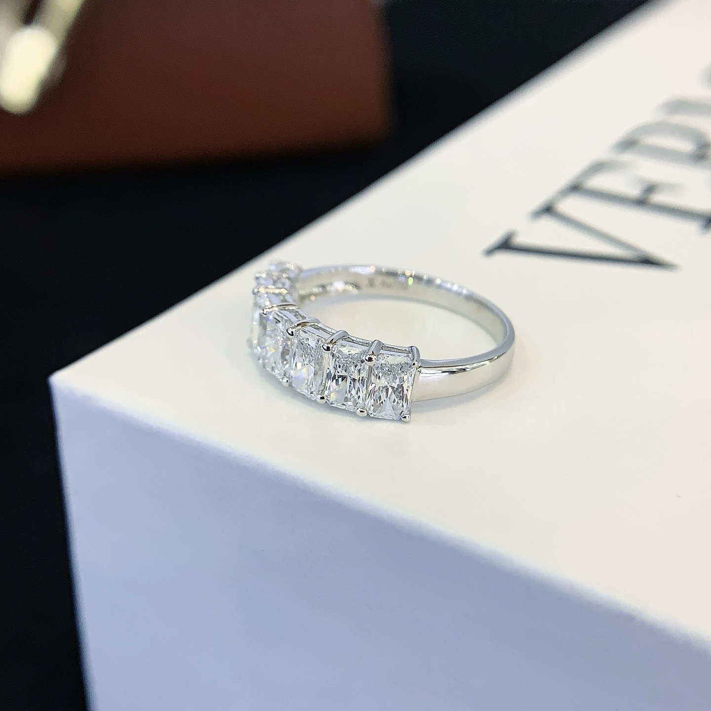 Goldstones Jewelry Wholesale Radiant Lab Diamond Half Eternity Ring 18K White Gold Fine Jewelry Rings for Women Girls 5