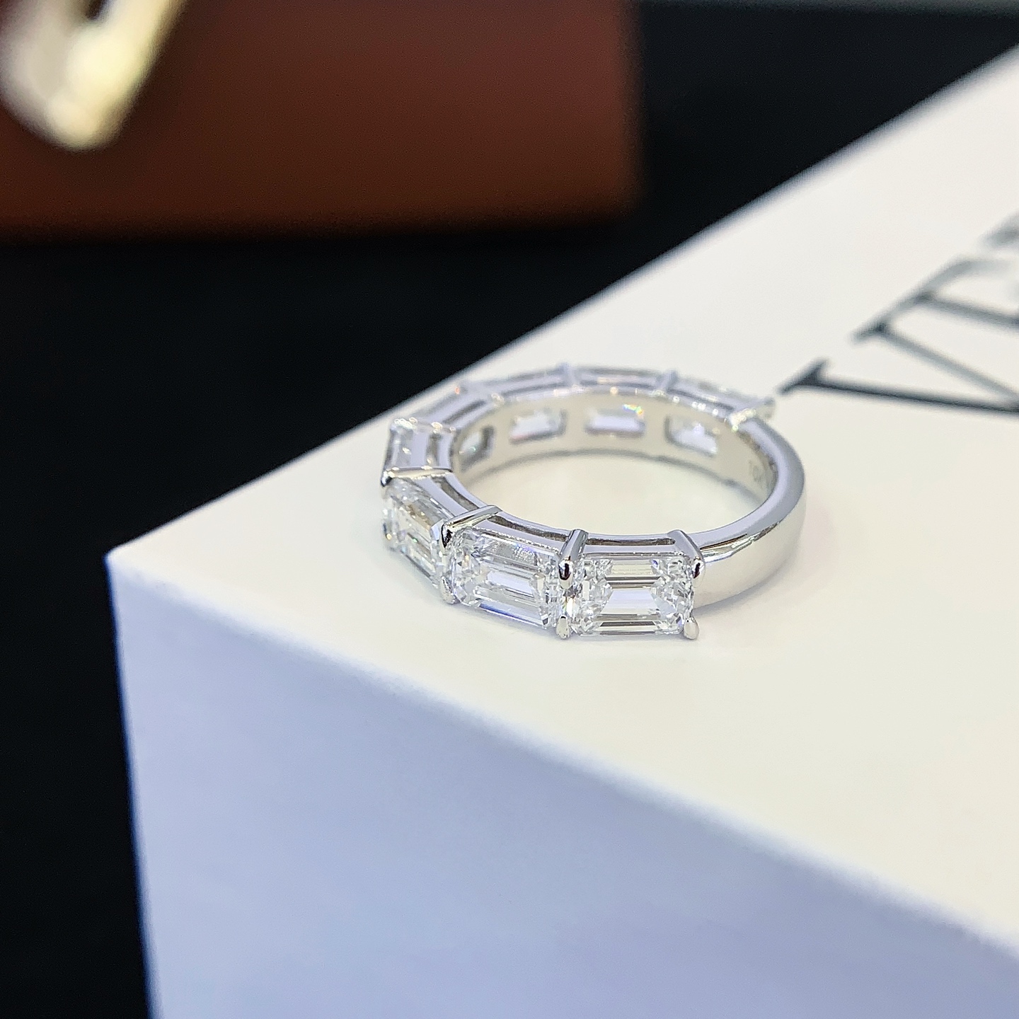 Lab Diamond Rings Jewelry Women 18K White Gold Half Emerald Cut White Lab Diamond Tennis Ring 6