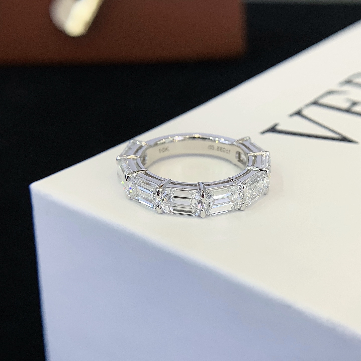 Lab Diamond Rings Jewelry Women 18K White Gold Half Emerald Cut White Lab Diamond Tennis Ring