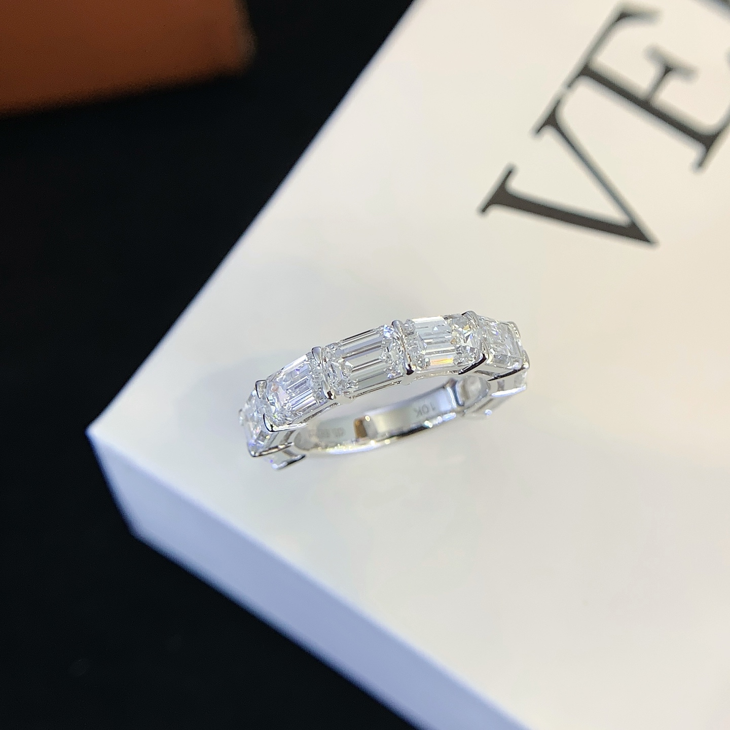 Lab Diamond Rings Jewelry Women 18K White Gold Half Emerald Cut White Lab Diamond Tennis Ring 3