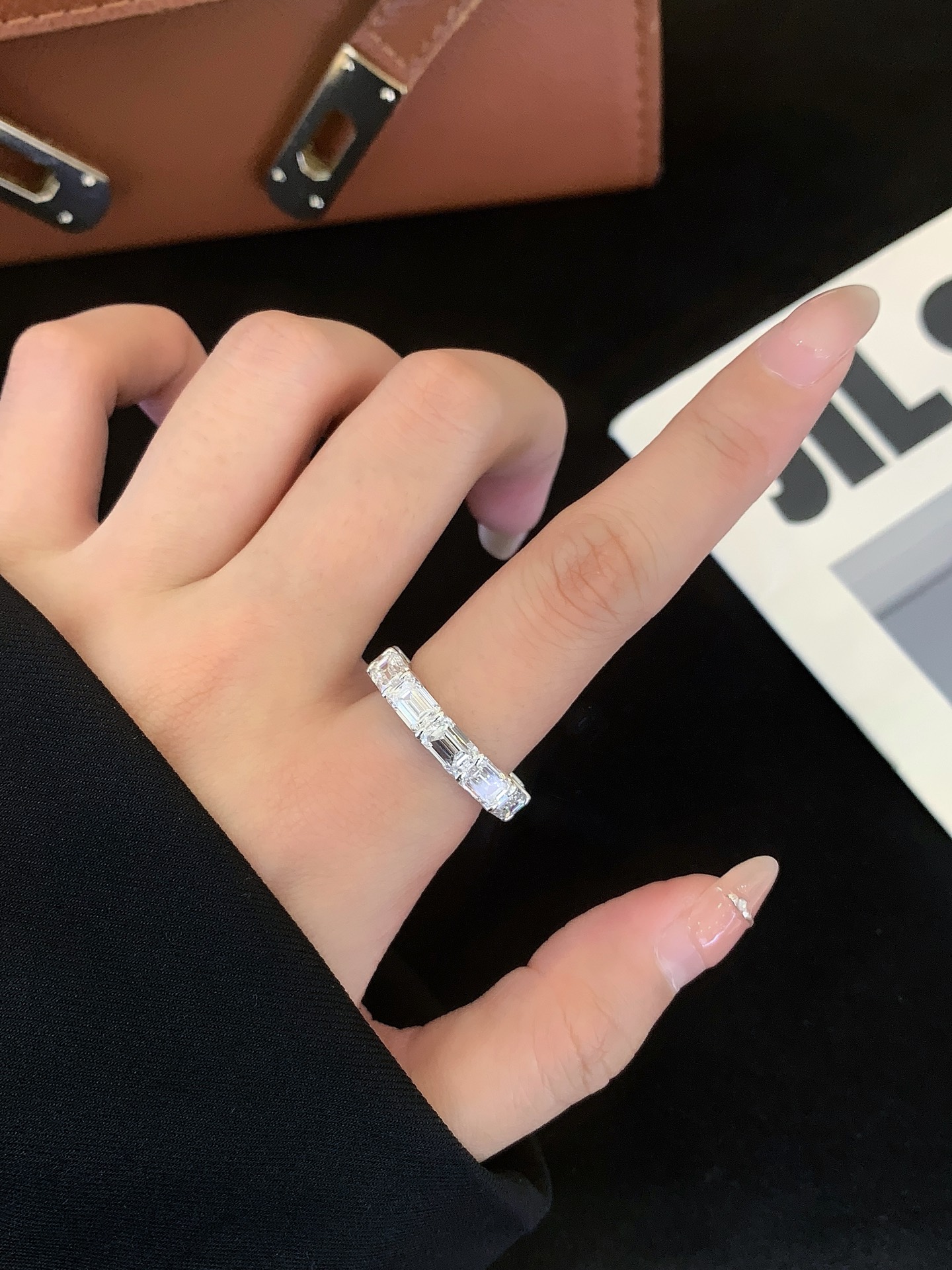Lab Diamond Rings Jewelry Women 18K White Gold Half Emerald Cut White Lab Diamond Tennis Ring 8