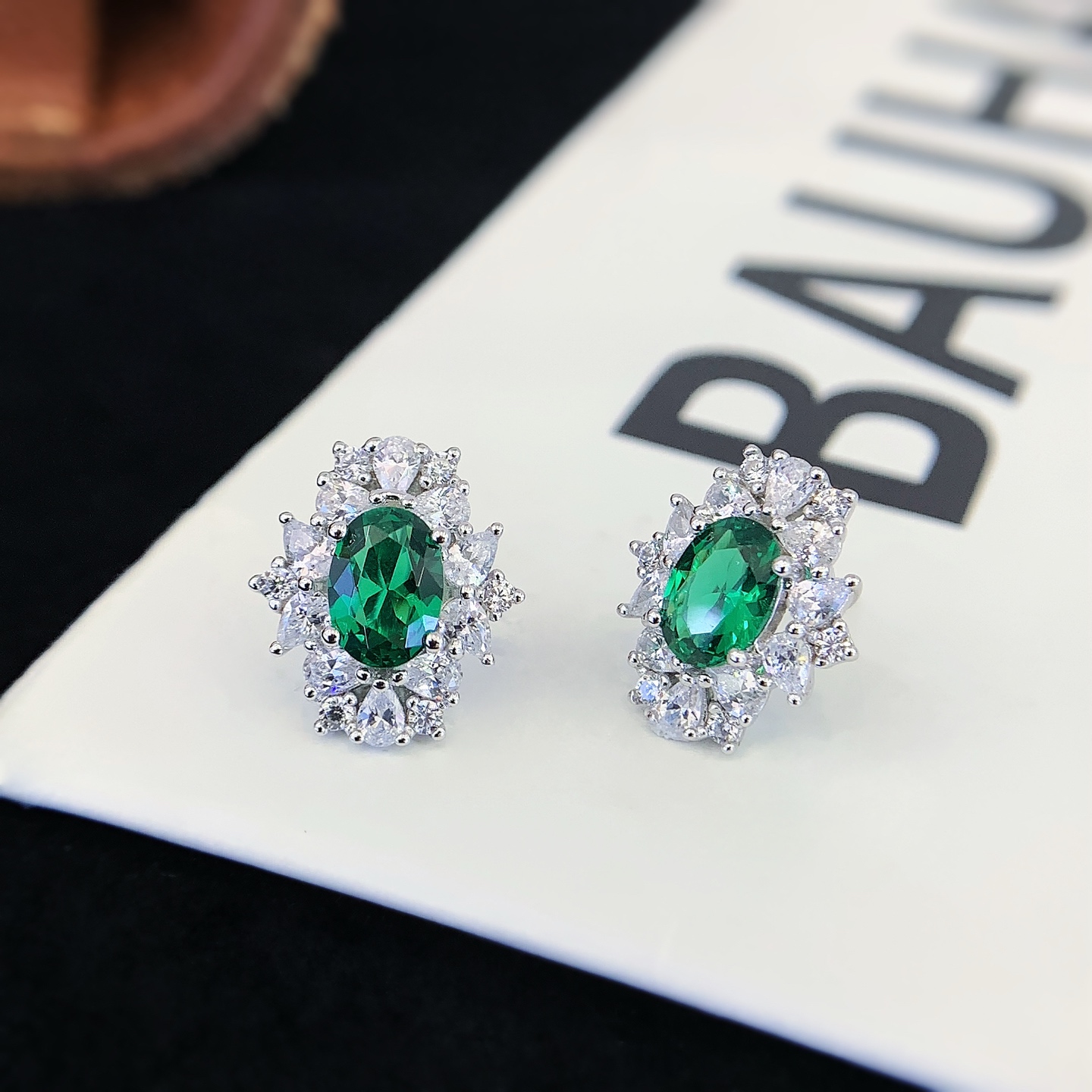 925 Sterling Silver Cubic Zirconia Blue Ruby Oval Shape Stud Earrings 2