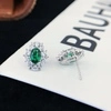 925 Sterling Silver Cubic Zirconia Blue Ruby Oval Shape Stud Earrings 4
