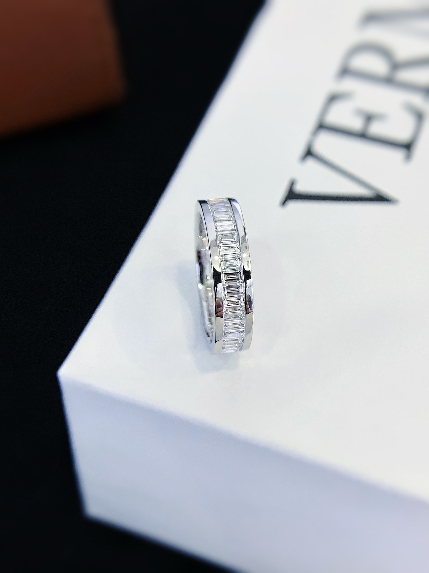 Emerald Cut Lab Grown Diamond Wedding Band 14K white gold Men Diamond Ring 5