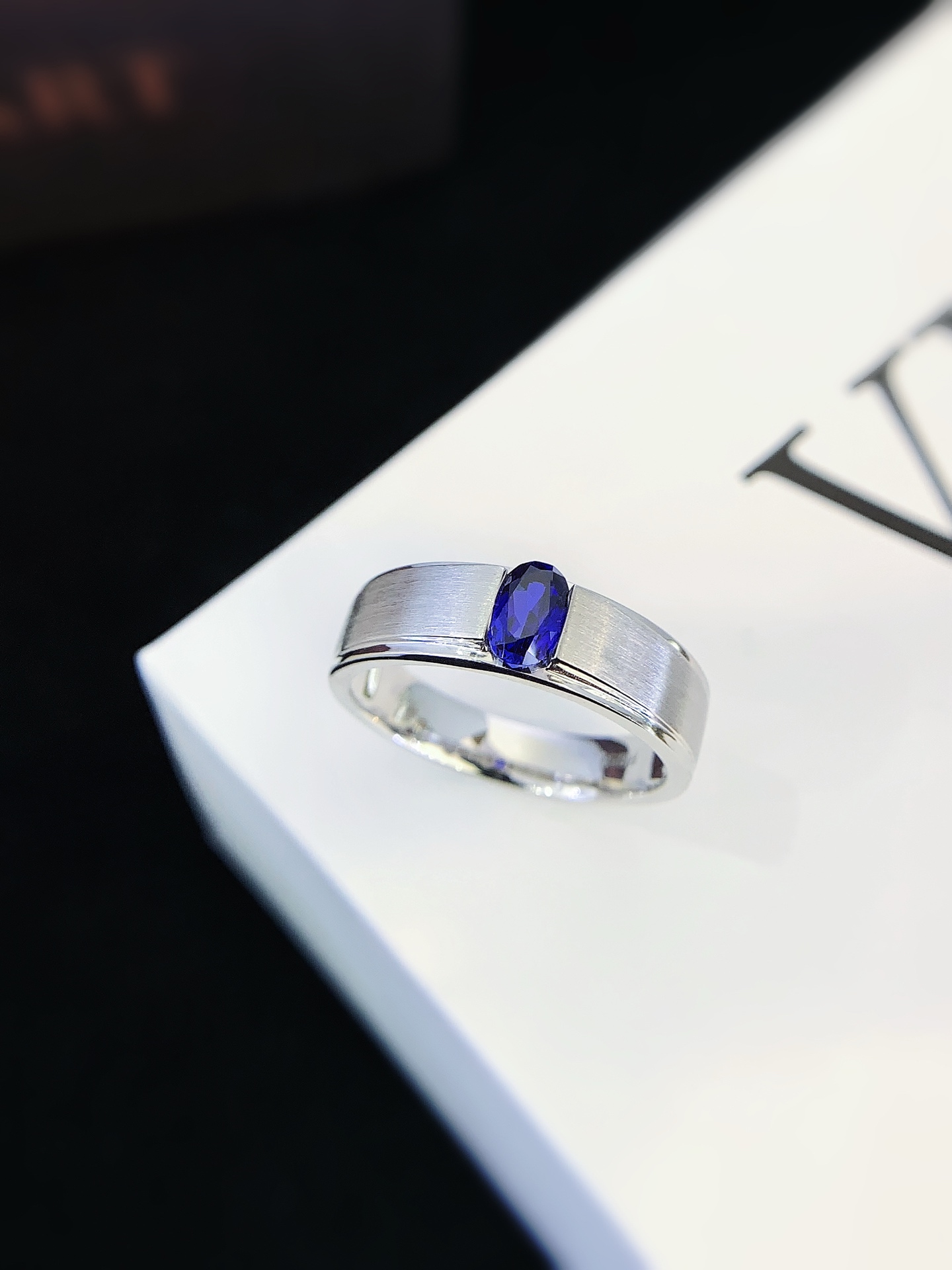 Personalized Lab Grown Gemstone Ring for Men PT950 White Gold Engagement Ring With Lab Sapphire 6