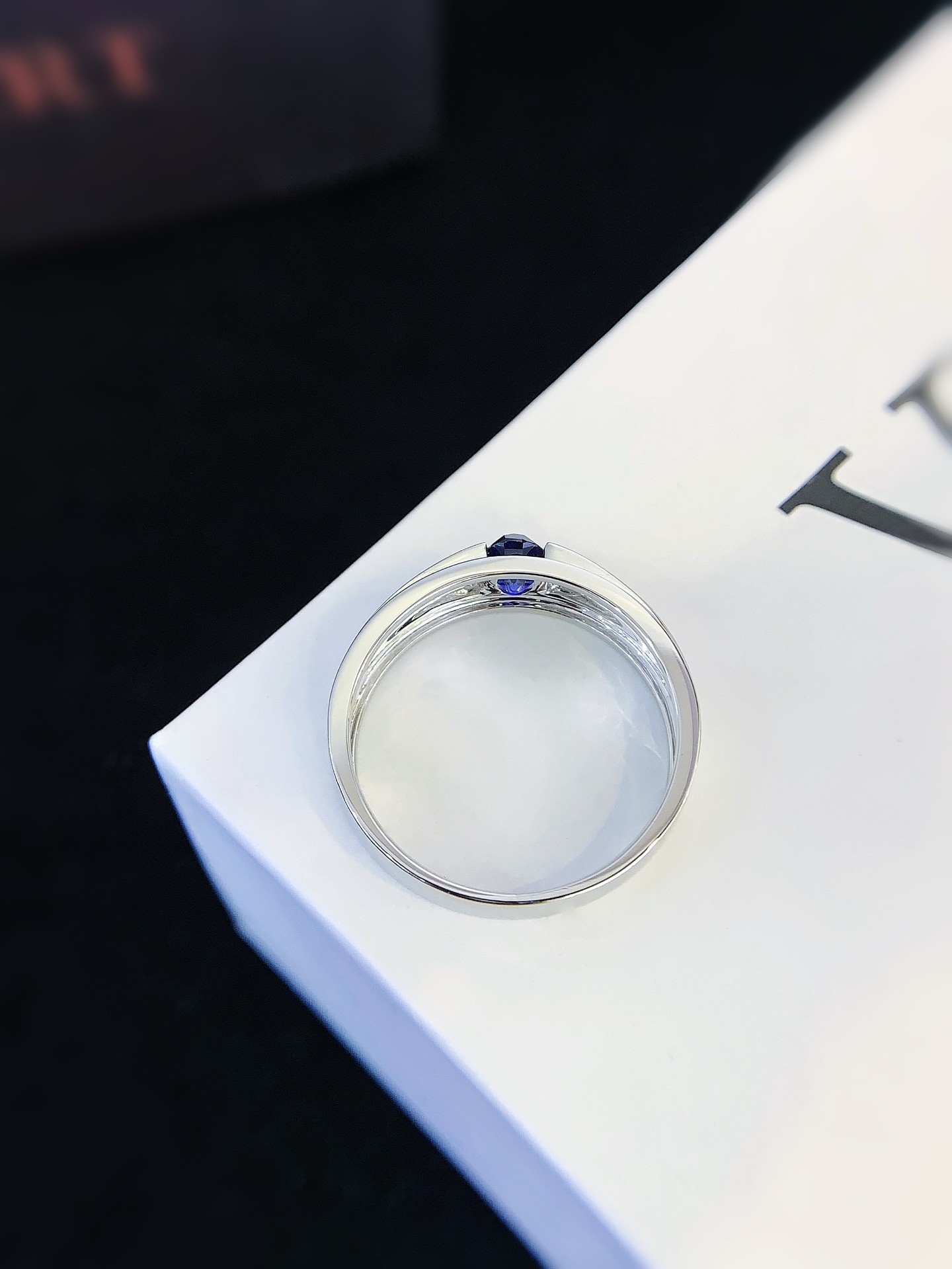 Personalized Lab Grown Gemstone Ring for Men PT950 White Gold Engagement Ring With Lab Sapphire 4