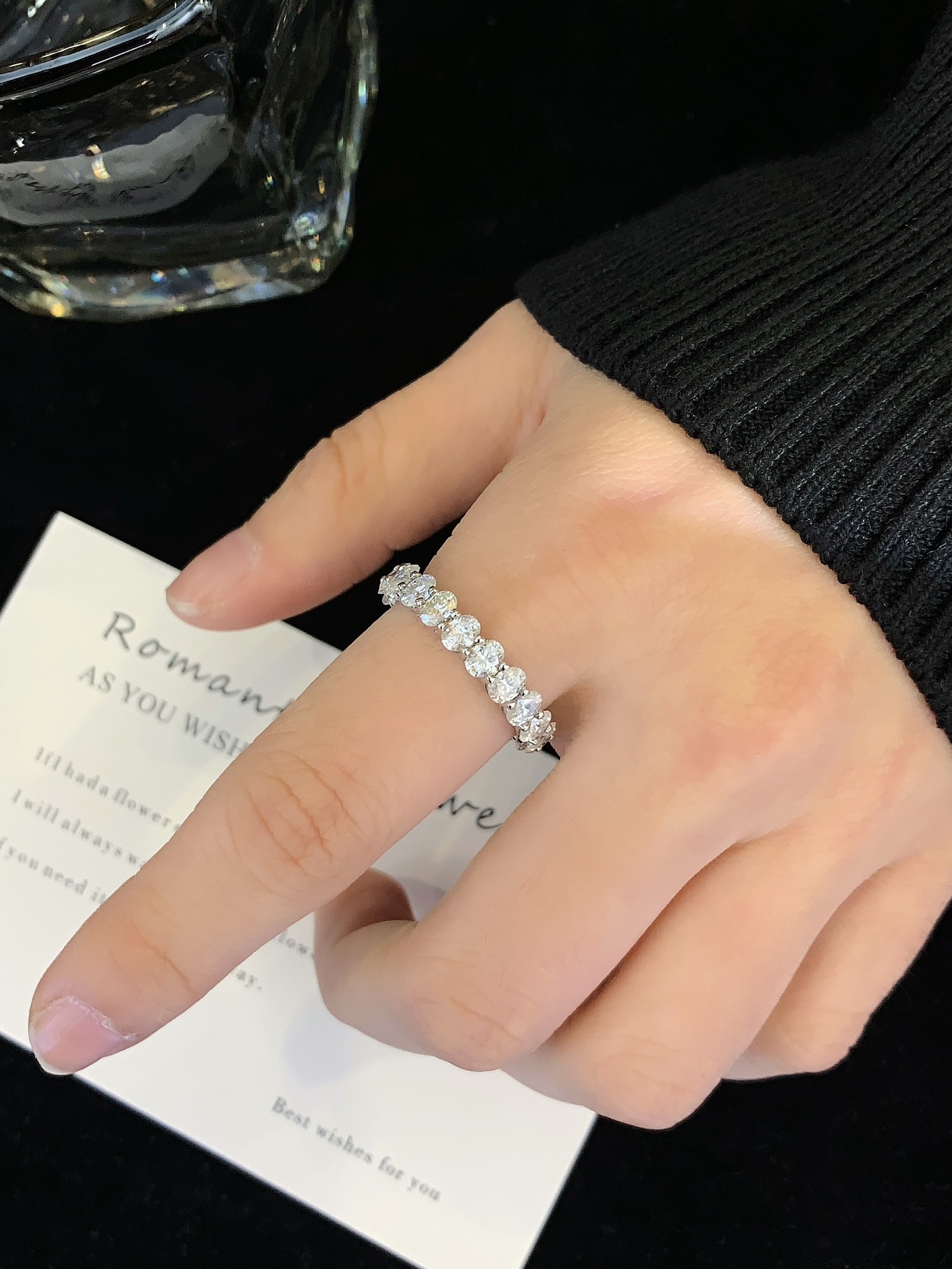 Full Ice out Eternity Ring 925 Sterling Silver Ring for Women Oval cut Eternity Engagement Wedding Band Ring, Jewelry Box Packed 5