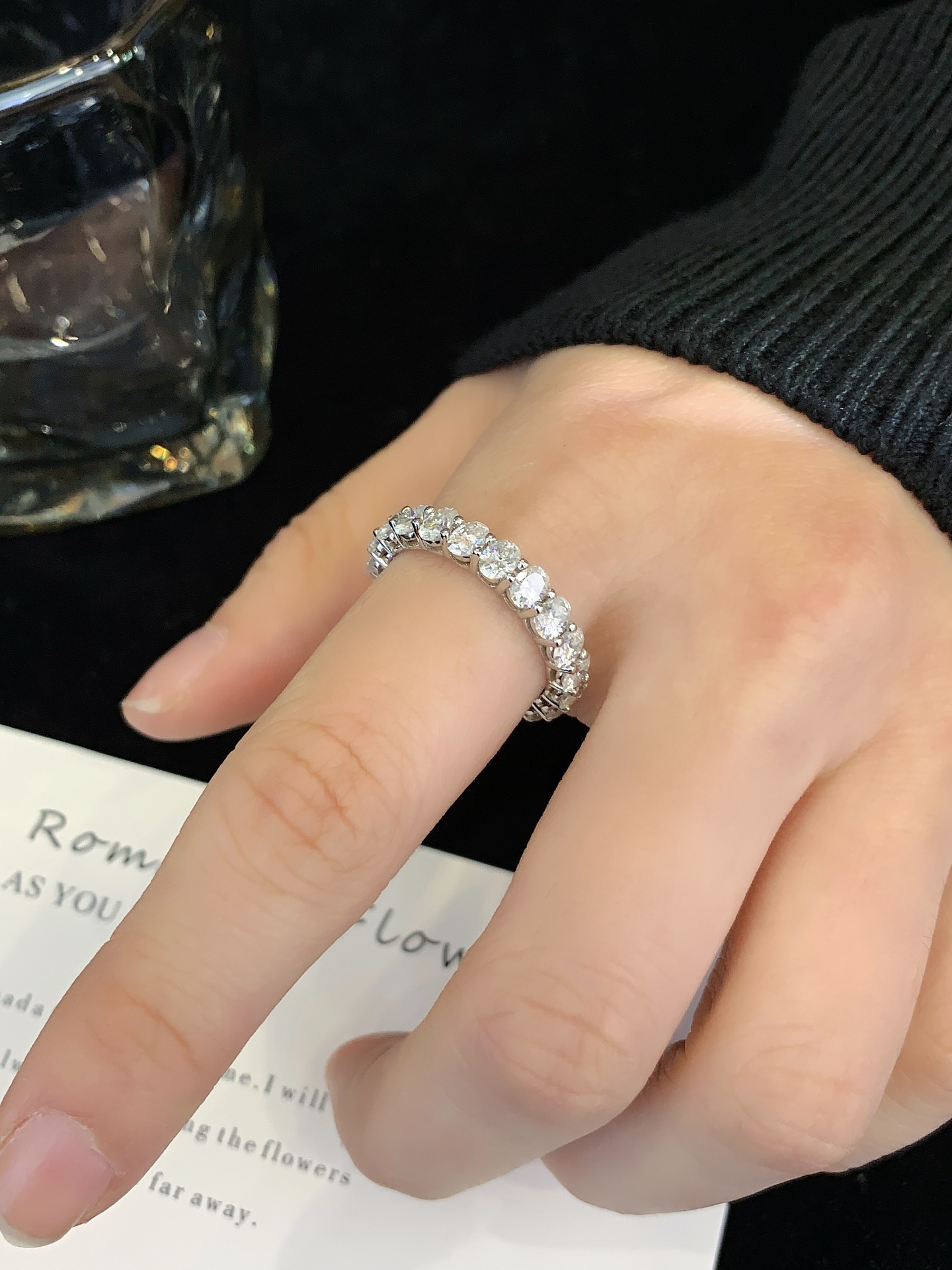 Full Ice out Eternity Ring 925 Sterling Silver Ring for Women Oval cut Eternity Engagement Wedding Band Ring, Jewelry Box Packed 3