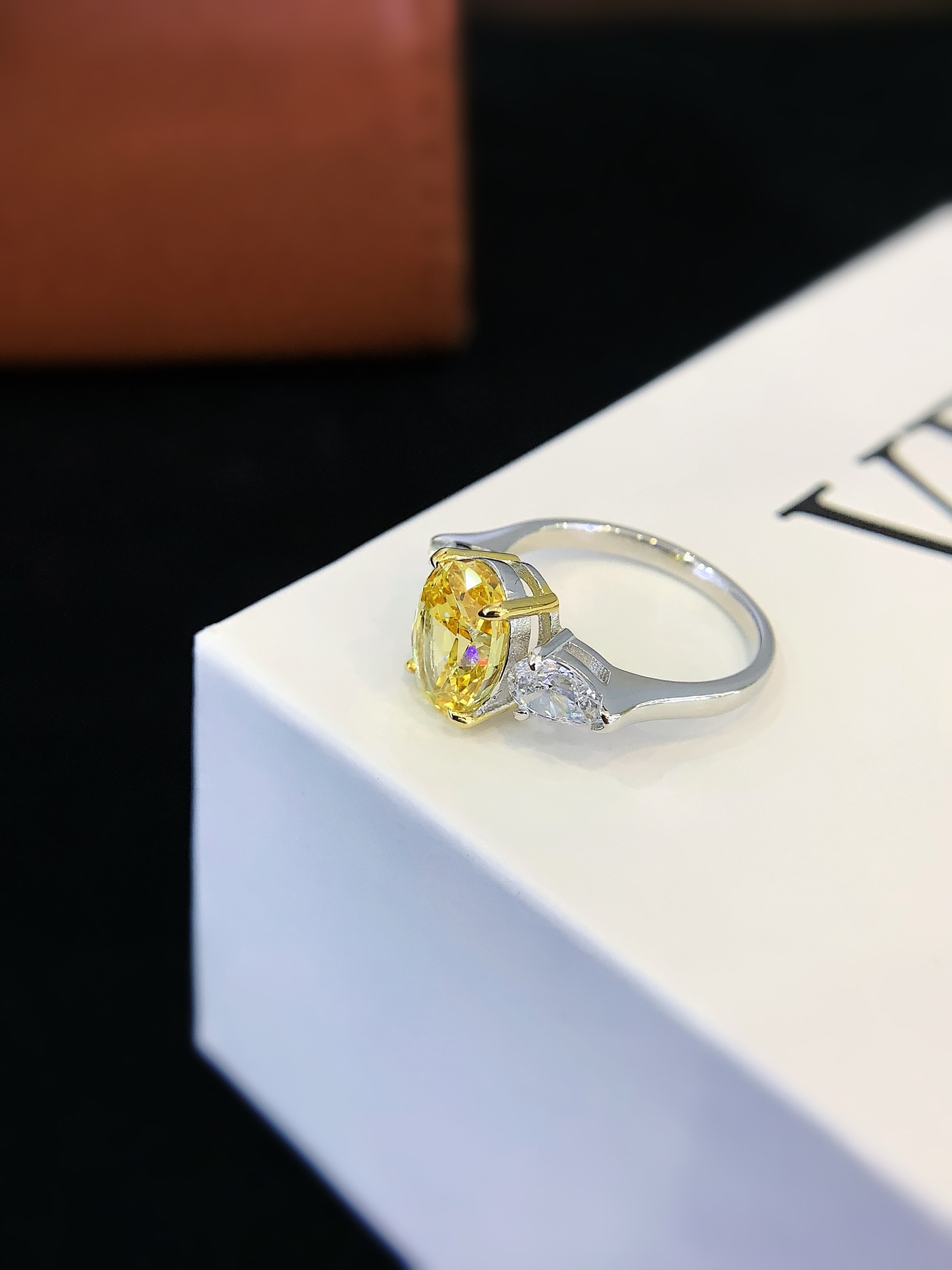 S925 Sterling Silver Yellow Synthetic Moissanite Diamond Ring White Gold Plating Engagement Ring for Women Girl 7