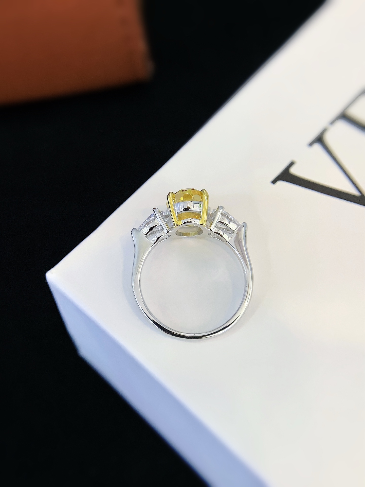 S925 Sterling Silver Yellow Synthetic Moissanite Diamond Ring White Gold Plating Engagement Ring for Women Girl 6