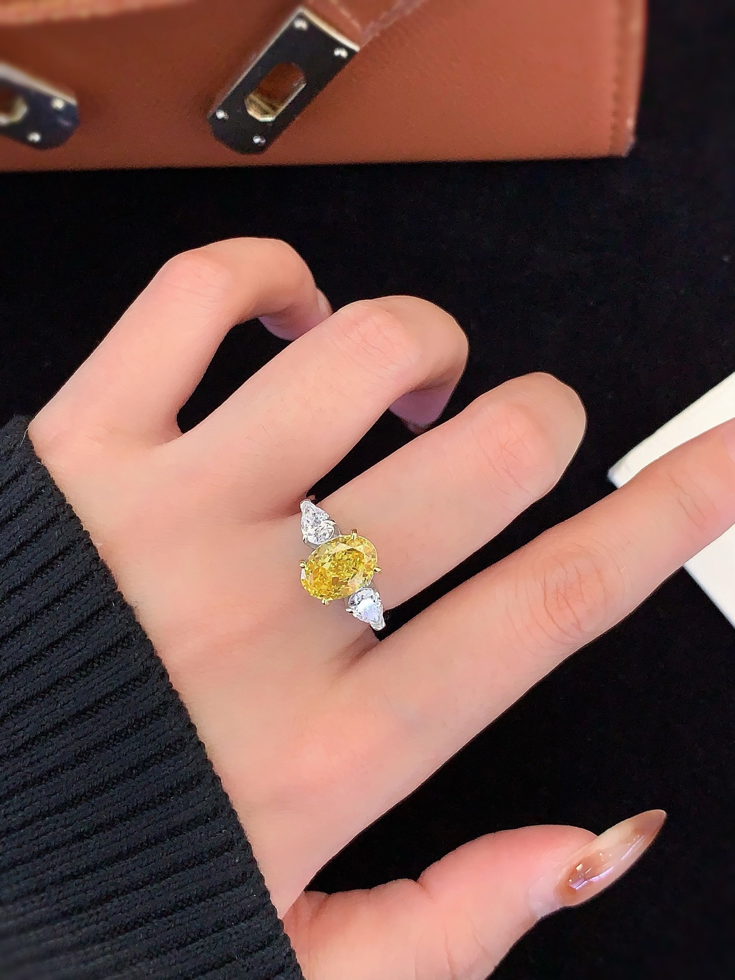S925 Sterling Silver Yellow Synthetic Moissanite Diamond Ring White Gold Plating Engagement Ring for Women Girl 4