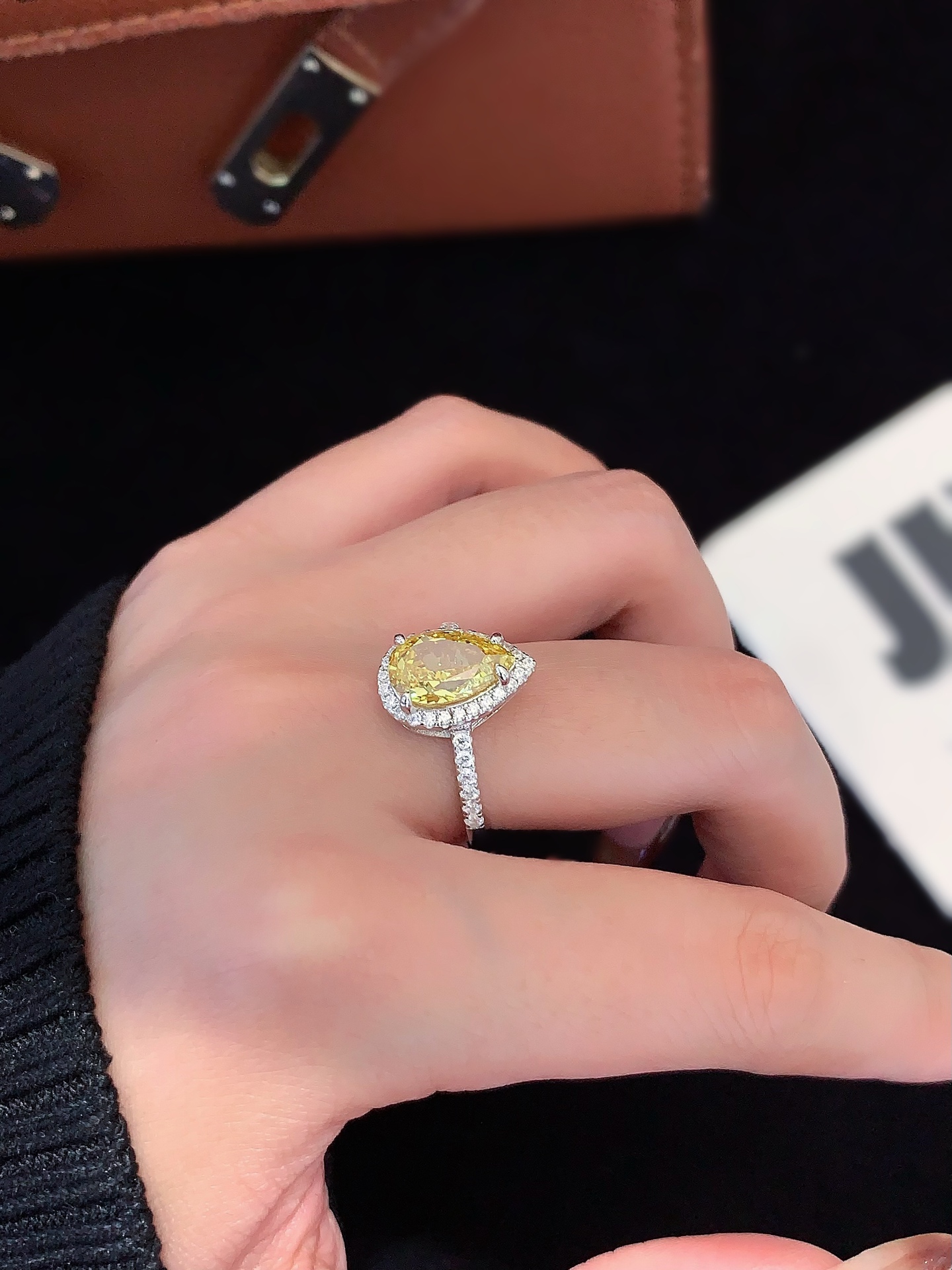 Yellow Gemstone Pear Shape Moissanite Rings S925 Silver Gemstone Promise Engagement Band Wedding Ring for Women Girls 4