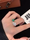 S925 Sterling Silver Engagement Ring Leaf Shape with Lab Emerald Diamond Luxury Jewelry Ring Wholesale Women Wedding Ring 4