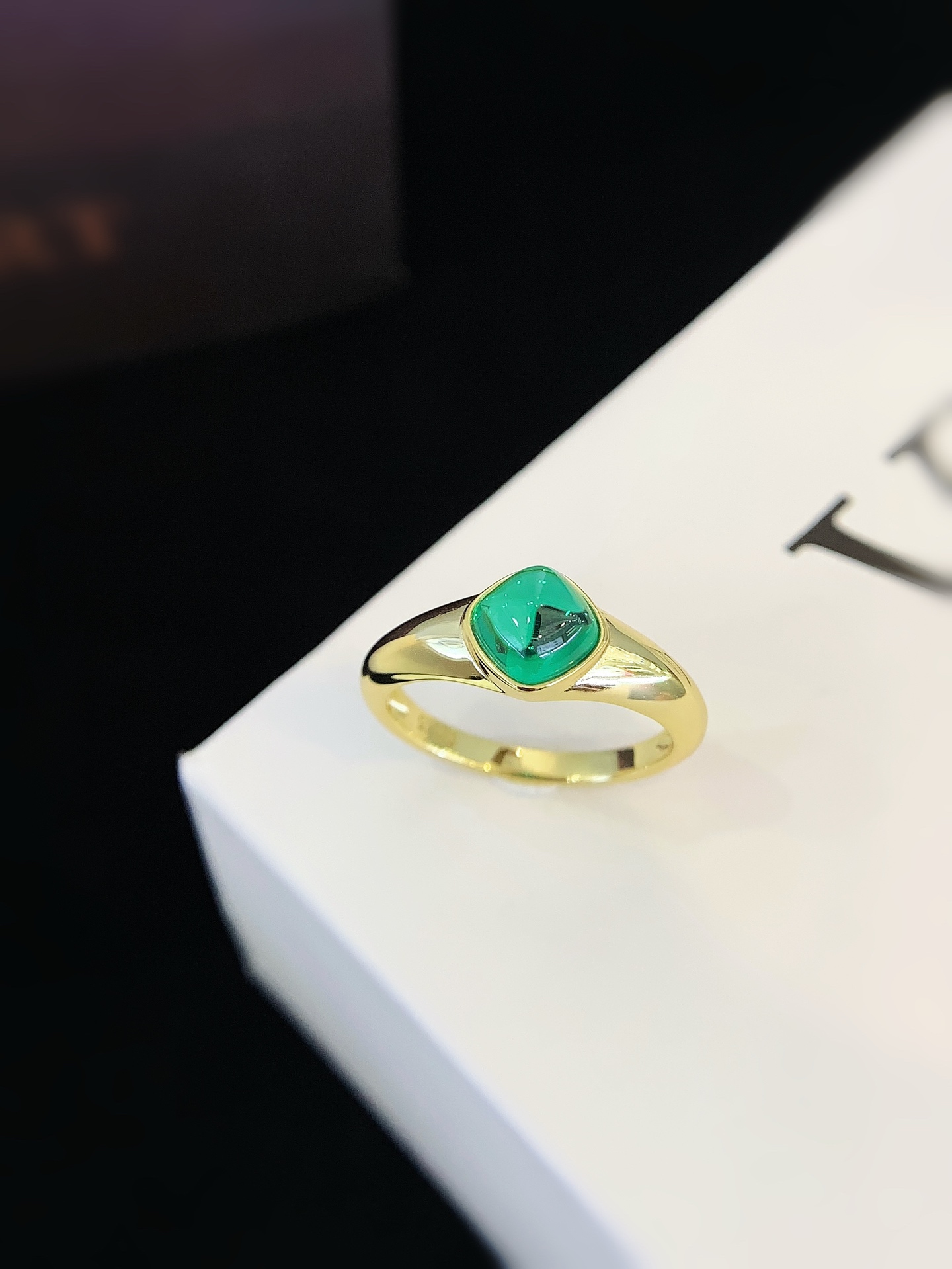S925 Silver Ring Gold Platedt with 6 * 6mm Emerald Sugar Tower Ring for Women Engagement Birthday Gift