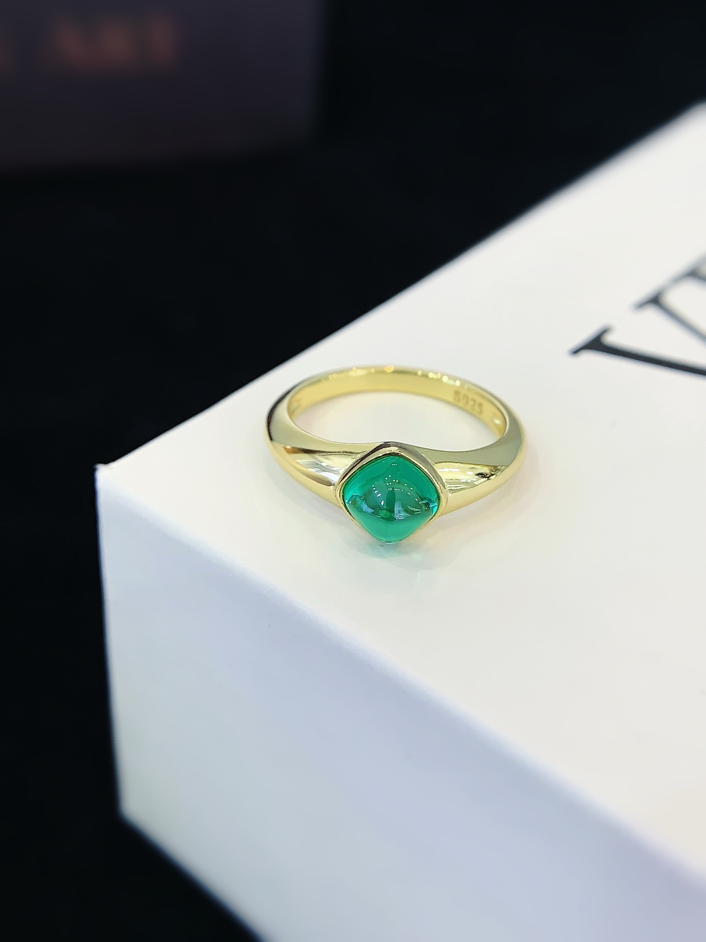 S925 Silver Ring Gold Platedt with 6 * 6mm Emerald Sugar Tower Ring for Women Engagement Birthday Gift 5