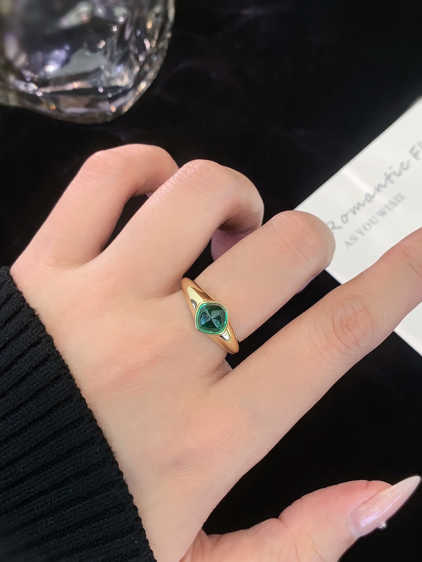 S925 Silver Ring Gold Platedt with 6 * 6mm Emerald Sugar Tower Ring for Women Engagement Birthday Gift 3