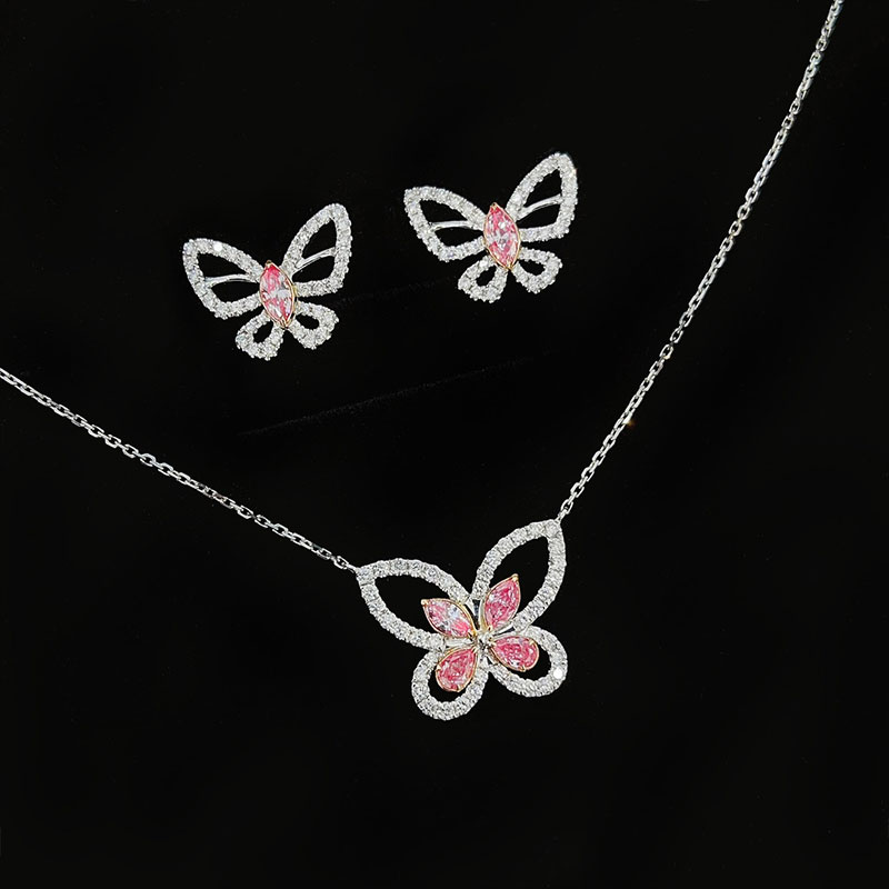K Gold Pink Lab Diamond Butterfly Jewely Set