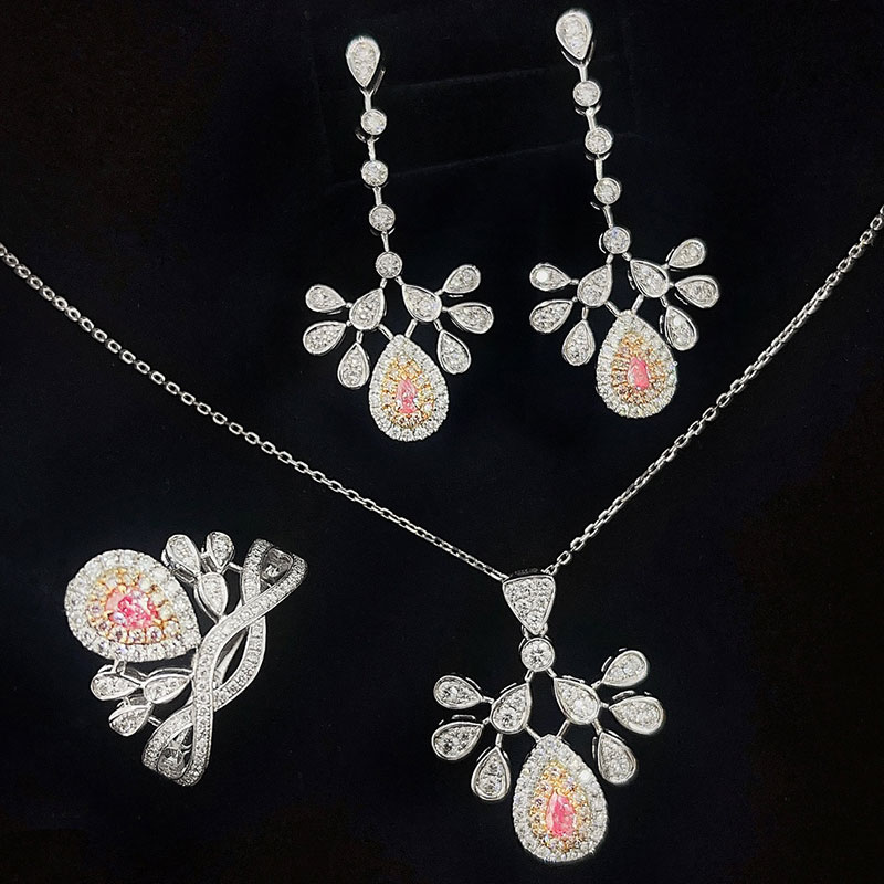K Gold Pink Lab Diamond Jewelry Set 