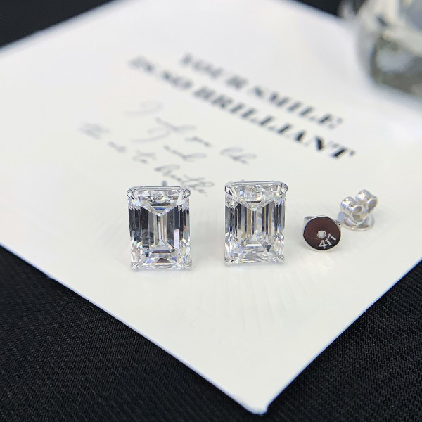 10K gold Lab diamond Emerald cut Simple Design Diamond Earring Stud girls Fine jewelry 2