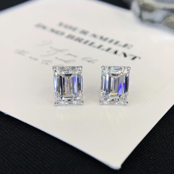 10K gold Lab diamond Emerald cut Simple Design Diamond Earring Stud girls Fine jewelry 4
