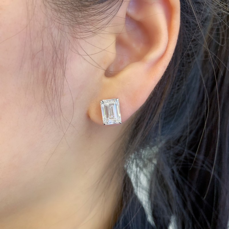10K gold Lab diamond Emerald cut Simple Design Diamond Earring Stud girls Fine jewelry 6