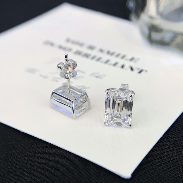 10K gold Lab diamond Emerald cut Simple Design Diamond Earring Stud girls Fine jewelry 5