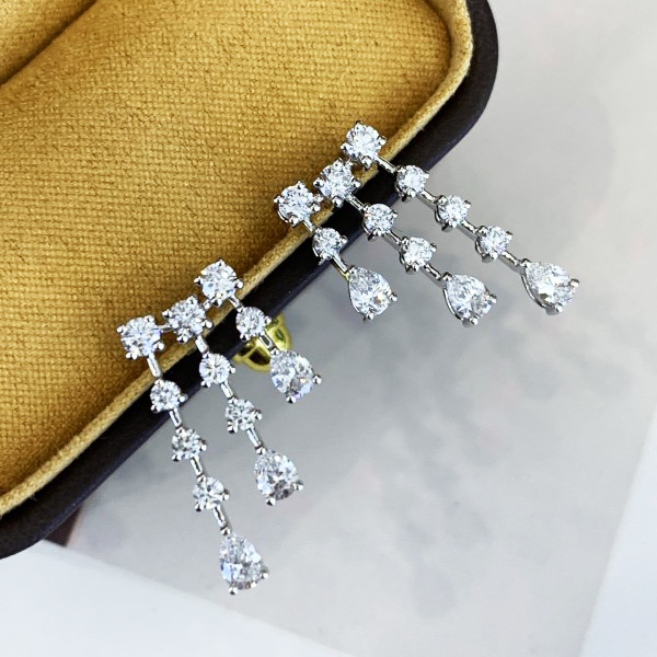 Bridesmaids Long Chandelier Design Women  Wedding 18k Drop Earrings  with Round Pear cut lab diamond 5
