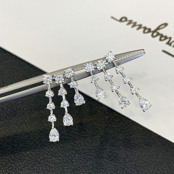 Bridesmaids Long Chandelier Design Women  Wedding 18k Drop Earrings  with Round Pear cut lab diamond