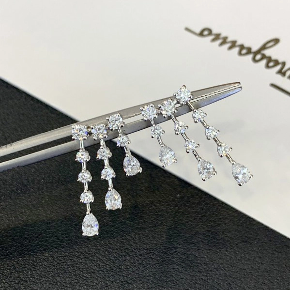 Bridesmaids Long Chandelier Design Women  Wedding 18k Drop Earrings  with Round Pear cut lab diamond 1