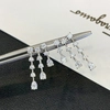 Bridesmaids Long Chandelier Design Women  Wedding 18k Drop Earrings  with Round Pear cut lab diamond 1
