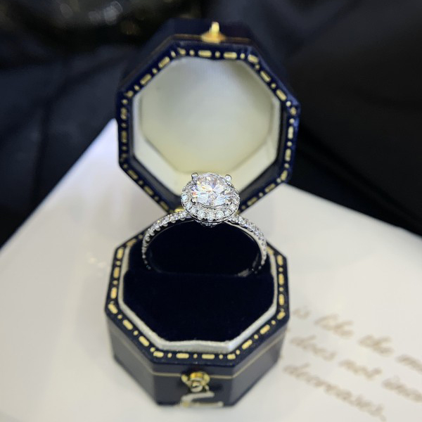 18K gold Halo ring Vintage Women Wedding Ring with 0.818ct Round  lab diamond Ring 6