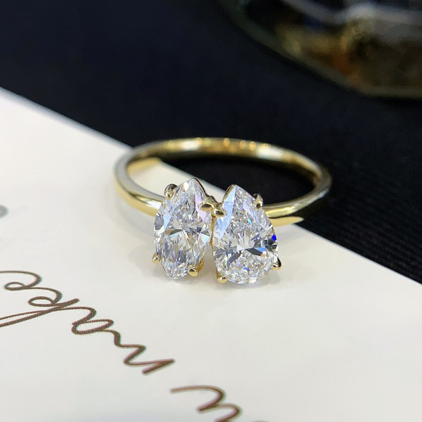 Engagement Jewelry Women 6.5mm Yellow Gold vs Lab Diamond  Pear and Marquise Cut Two Stone Wedding Ring 3