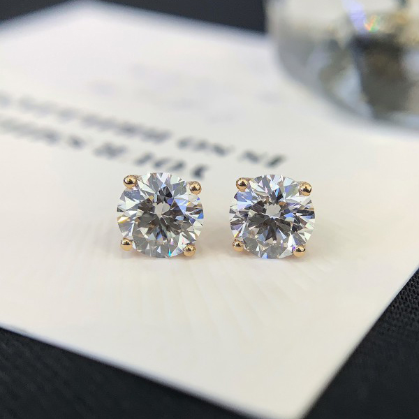 Custom Women Real Trendy Jewelry Round Lab Diamond Stud 18K Gold Earrings