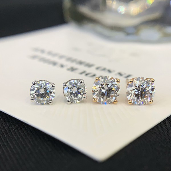 Custom Women Real Trendy Jewelry Round Lab Diamond Stud 18K Gold Earrings 5