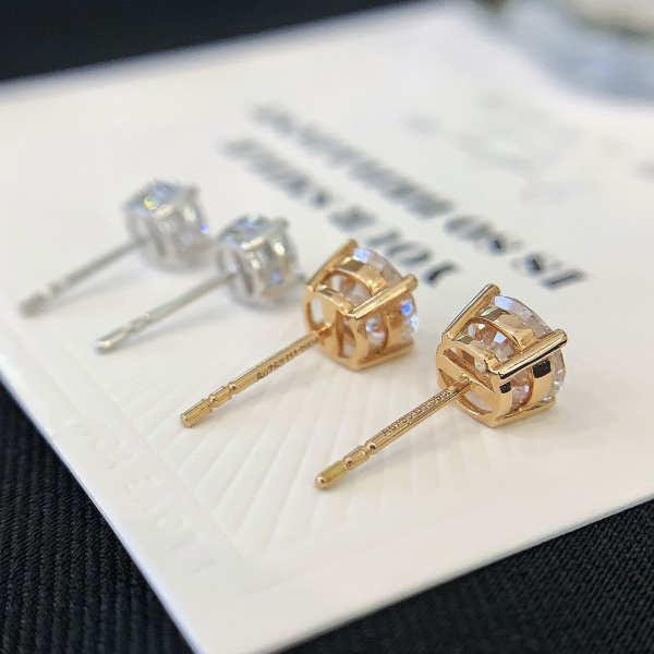 Custom Women Real Trendy Jewelry Round Lab Diamond Stud 18K Gold Earrings 6