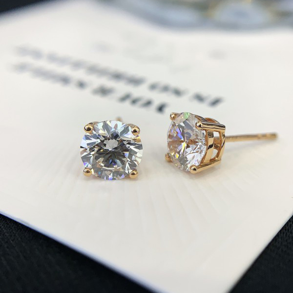 Custom Women Real Trendy Jewelry Round Lab Diamond Stud 18K Gold Earrings 2