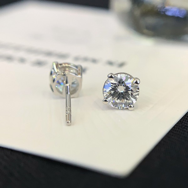 Custom Women Real Trendy Jewelry Round Lab Diamond Stud 18K Gold Earrings 3