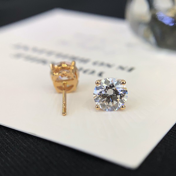 Custom Women Real Trendy Jewelry Round Lab Diamond Stud 18K Gold Earrings 4
