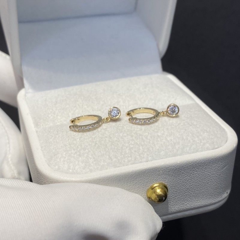 Solid Real Gold 14K 18K Round Diamond Charm Drop Huggies Earrings Pedant Lab Diamond Earrings for Women