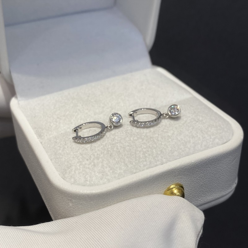 Solid Real Gold 14K 18K Round Diamond Charm Drop Huggies Earrings Pedant Lab Diamond Earrings for Women 3