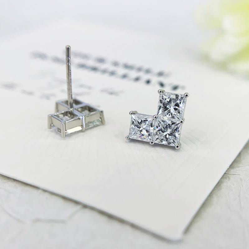 OEM Custom 3 Stone Diamond Earrings Lab Created Diamond Earrings in 14K White Gold Stud Earrings 2