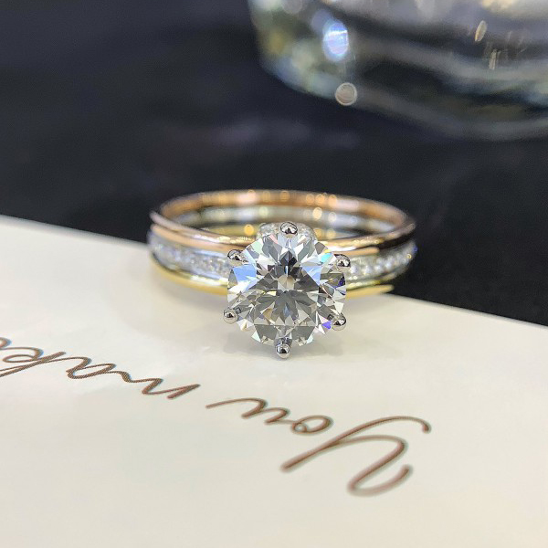 Round Design Jewelry Yellow 14K/18K Gold Diamond Party Wedding Ring Lab Diamond Rings
