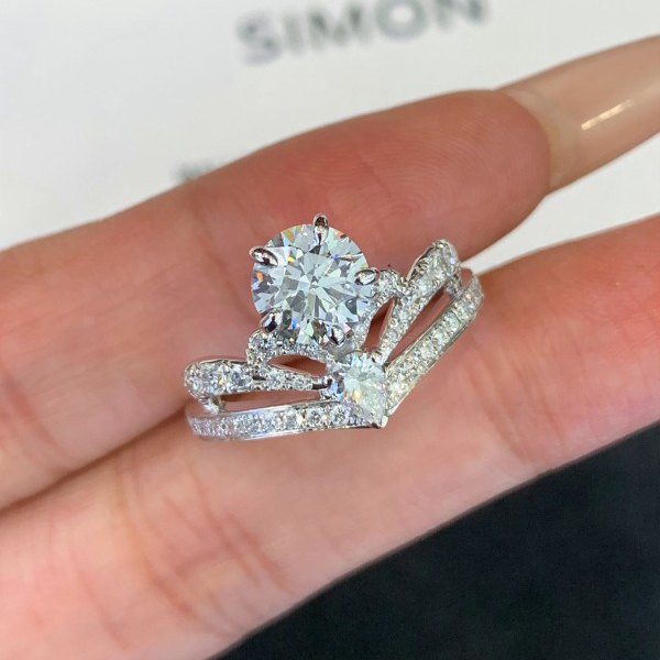 Delicate Double Sparkle Crown Design Lab-Grown Diamond Engagement Wedding Ring 4