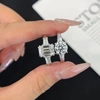 Bridal Wedding Engagement 3 Stone Ring Round Emerald Cut Lab Grown Diamond Wedding Ring for Women 2