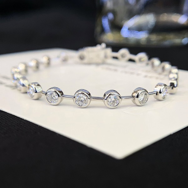 Factory OEM Custom Fashion Hiphop White Round Lab Diamonds Tennis Bracelet with 18K Gold Women Fine Jewelry