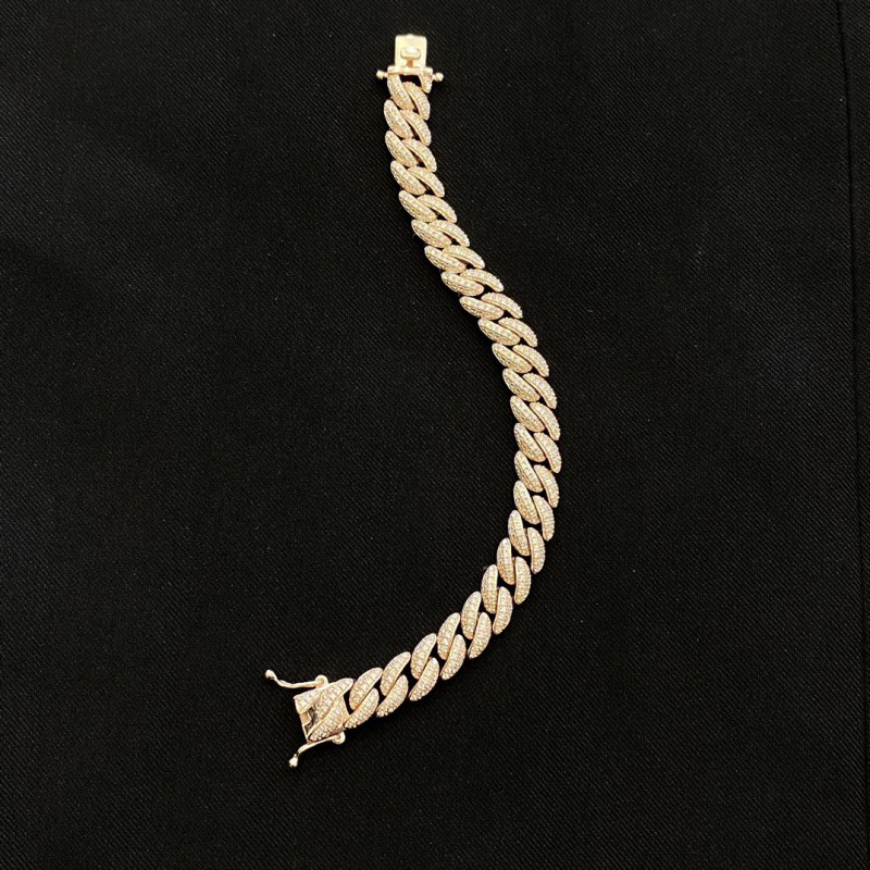 Factory OEM 2024 New Design 9K 14K 18K  Gold Plain Bracelet Lab Grown Diamond Ice Out Hip Hop Cuban Link Chain 2