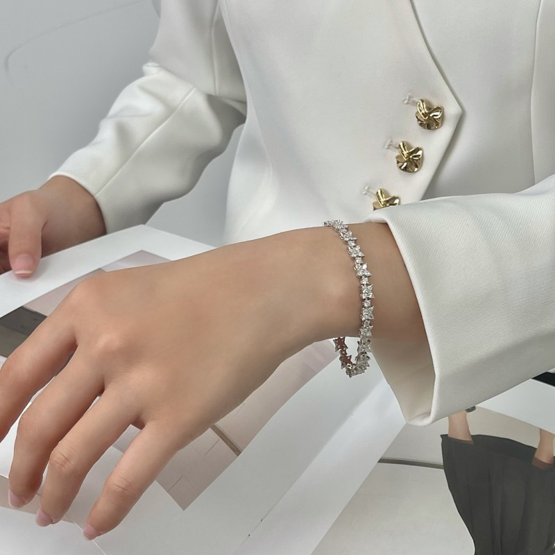 Ladies Fine Jewelry Luxury Lab Grown Diamond Bracelet Four Clover Leaf Shape Bracelet 14K Real White Gold Women Jewelry 6