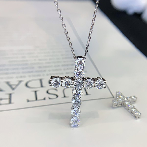 Fine Jewelry Bling Iced out White Gold 14K/18K Charms Round Lab Diamond  Cross Jesus Pendant Necklace for Men