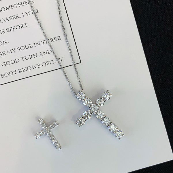 Fine Jewelry Bling Iced out White Gold 14K/18K Charms Round Lab Diamond  Cross Jesus Pendant Necklace for Men 4
